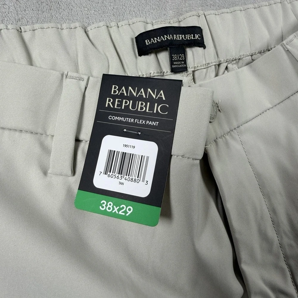 Banana Republic Mens Commuter Flex Pants Tan 38x29 Stretch Slim Fit Work